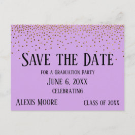 Gold Confetti Lavender Afstuderen Save the Date Briefkaart