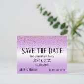 Gold Confetti Lavender Afstuderen Save the Date Briefkaart (Staand voorkant)