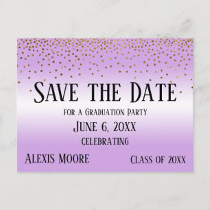 Gold Confetti Lavender Afstuderen Save the Date Briefkaart