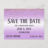 Gold Confetti Lavender Afstuderen Save the Date Briefkaart (Voorkant)