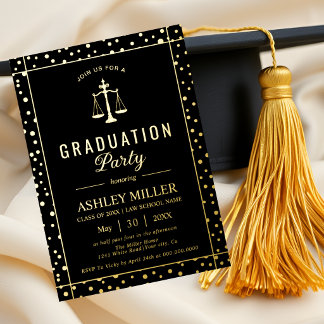 Gold confetti law school graduation Class Of 2026 Folie Uitnodiging