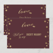Gold Confetti Love Bourgondië Wedding Beste Man Kaart (Voorkant / Achterkant)