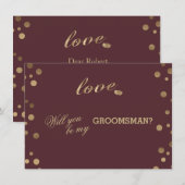 Gold Confetti Love Bourgondische bruiloft Groomsma Kaart (Voorkant / Achterkant)