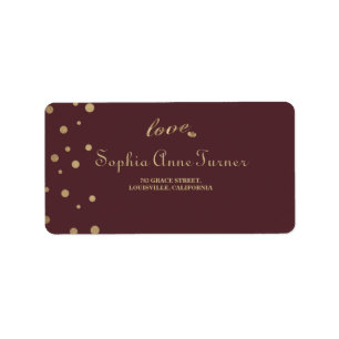 Gold Confetti Love Burgundy Wedding Etiket