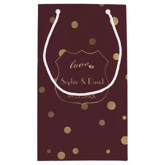 Gold Confetti Love Burgundy Wedding Klein Cadeauzakje (Achterkant)