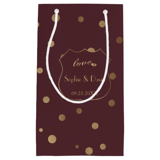 Gold Confetti Love Burgundy Wedding Klein Cadeauzakje (Voorkant)