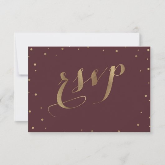 Gold Confetti Love Burgundy Wedding RSVP (Voorkant)