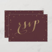 Gold Confetti Love Burgundy Wedding RSVP (Voorkant / Achterkant)