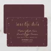 Gold Confetti Love Burgundy Wedding Save the Date (Voorkant / Achterkant)
