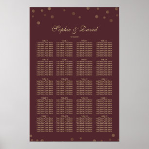 Gold Confetti Love Burgundy Wedding Seating Chart Poster