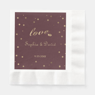 Gold Confetti Love Burgundy Wedding Servet