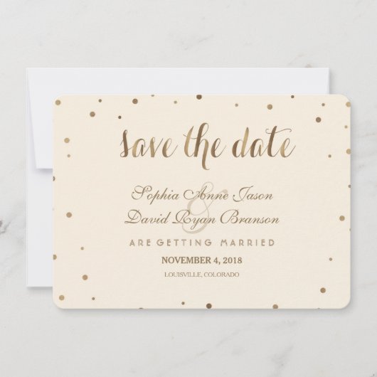 Gold Confetti Love Champagne Wedding Save the Date (Voorkant)