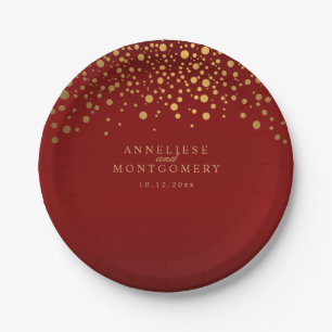 Gold Confetti Maroon Red Papieren Bordje