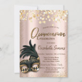 Gold Confetti Masque Roos Gold Quinceañera Kaart (Voorkant)