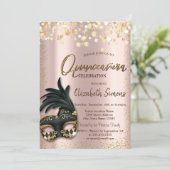 Gold Confetti Masque Roos Gold Quinceañera Kaart (Staand voorkant)