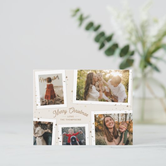 Gold Confetti Memories Christmas Photo Briefkaart (Staand voorkant)