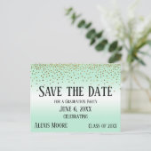 Gold Confetti Mint Green Afstuderen Save the Date Briefkaart (Staand voorkant)