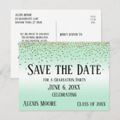Gold Confetti Mint Green Afstuderen Save the Date Briefkaart (Voorkant / Achterkant)