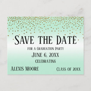 Gold Confetti Mint Green Afstuderen Save the Date Briefkaart