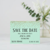 Gold Confetti Mint Green Afstuderen Save the Date Briefkaart (Staand voorkant)