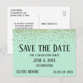 Gold Confetti Mint Green Afstuderen Save the Date Briefkaart (Voorkant / Achterkant)