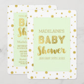 Gold Confetti Mint Green Baby Shower-uitnodigingen Kaart (Voorkant / Achterkant)