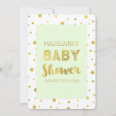 Gold Confetti Mint Green Baby Shower-uitnodigingen Kaart (Voorkant)