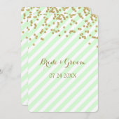 Gold Confetti Mint Stripes Wedding Invitations Kaart (Voorkant / Achterkant)
