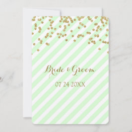 Gold Confetti Mint Stripes Wedding Invitations Kaart