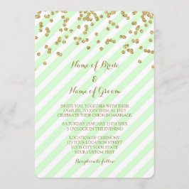 Gold Confetti Mint Stripes Wedding Invitations Kaart
