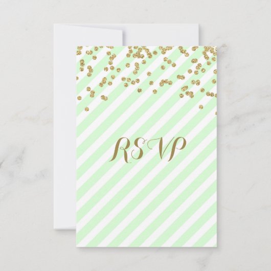 Gold Confetti Mint Stripes Wedding RSVP (Achterkant)