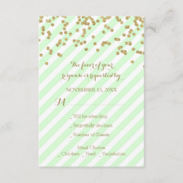 Gold Confetti Mint Stripes Wedding RSVP Kaartje