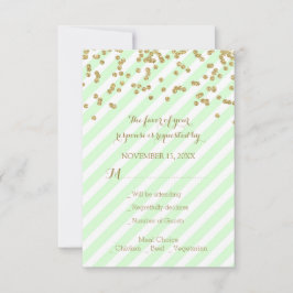 Gold Confetti Mint Stripes Wedding RSVP Kaartje