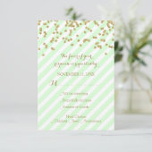 Gold Confetti Mint Stripes Wedding RSVP Kaartje (Staand voorkant)