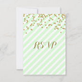Gold Confetti Mint Stripes Wedding RSVP Kaartje (Achterkant)