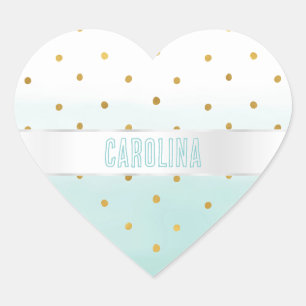 Gold Confetti Mint Waterverf Naam Hart Sticker