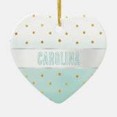 Gold Confetti Mint Waterverf Naam Keramisch Ornament (Voorkant)