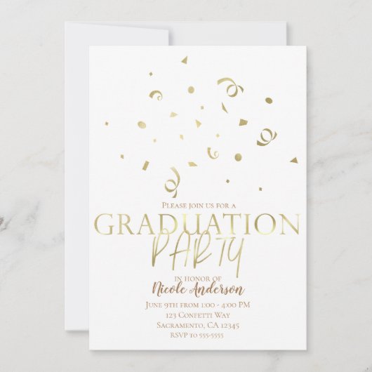 Gold Confetti Modern Graduation Party Volledige fo Kaart (Voorkant)