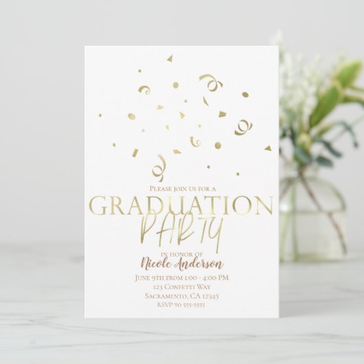 Gold Confetti Modern Graduation Party Volledige fo Kaart (Staand voorkant)