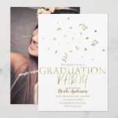 Gold Confetti Modern Graduation Party Volledige fo Kaart (Voorkant / Achterkant)