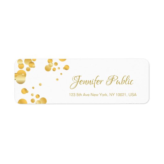 Gold Confetti Modern Hand Script Elegant Sjabloon Etiket (Voorkant)