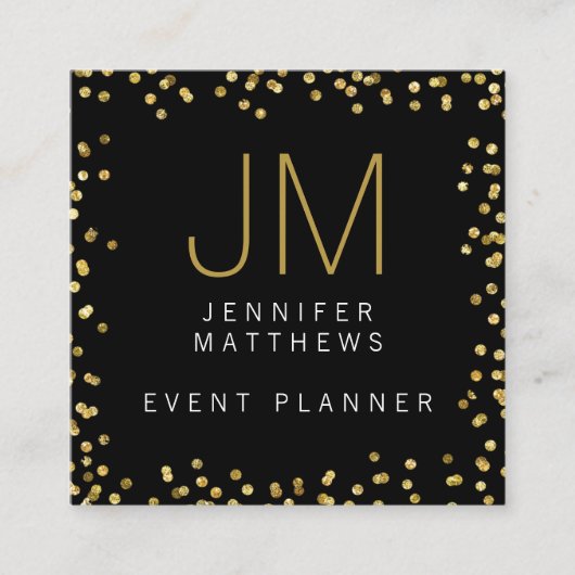 Gold Confetti Modern Monogram Event Planner Vierkante Visitekaartje (Voorkant)