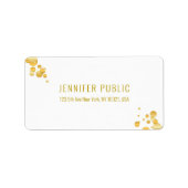 Gold Confetti Moderne, eenvoudige witte Sjabloon e Etiket (Voorkant)
