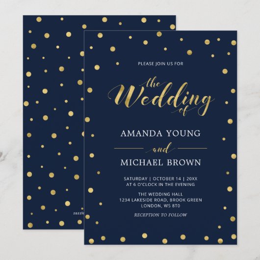 Gold Confetti | Moderne Typografie Wedding Ceremon Kaart (Voorkant / Achterkant)