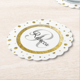 Gold Confetti Monogram Kartonnen Onderzetters