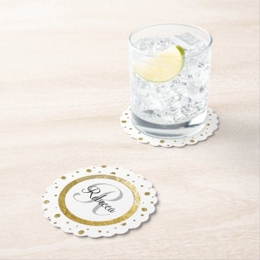 Gold Confetti Monogram Kartonnen Onderzetters (Insitu)