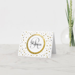 Gold Confetti Monogram Notitiekaartje