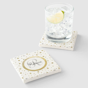 Gold Confetti Monogram Stenen Onderzetter