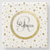 Gold Confetti Monogram Stenen Onderzetter (Voorkant)