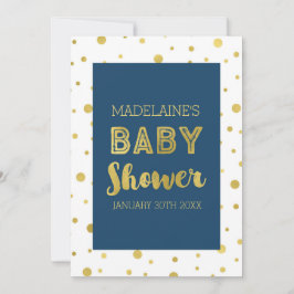 Gold Confetti Navy Blue Baby Shower-uitvindingen Kaart